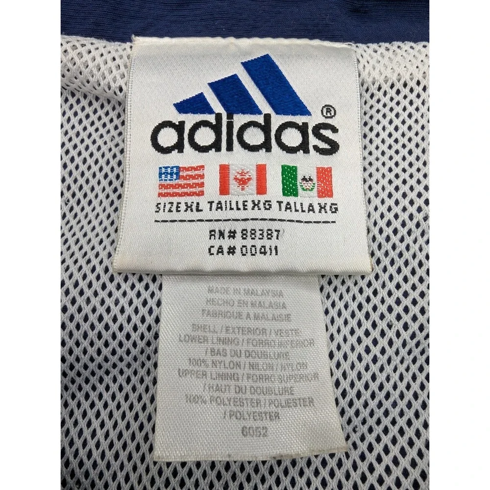 Vintage Adidas Track Jacket XL Navy White 90s 3 Stripe Logo Retro Windbreaker